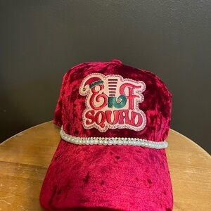 Elf Squad Velvet Hat - Red, Pearl Trim